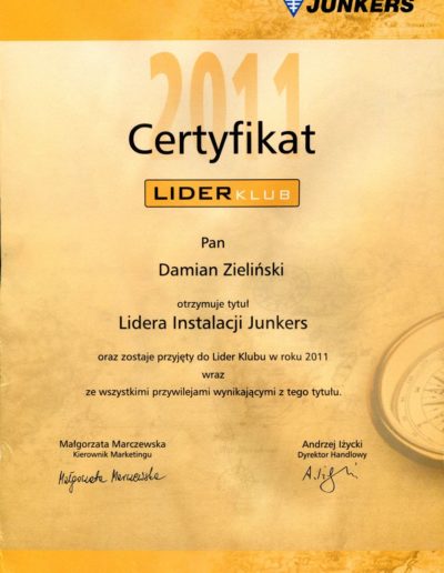 Certyfikat Junkers Lider Club dla Promax 2011