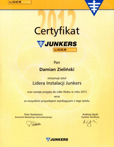 Certyfikat Junkers Lider Club dla Promax 2012