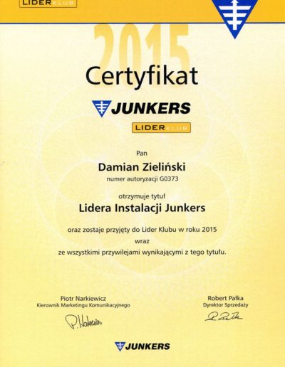 Certyfikat Junkers Lider Club dla Promax 2015